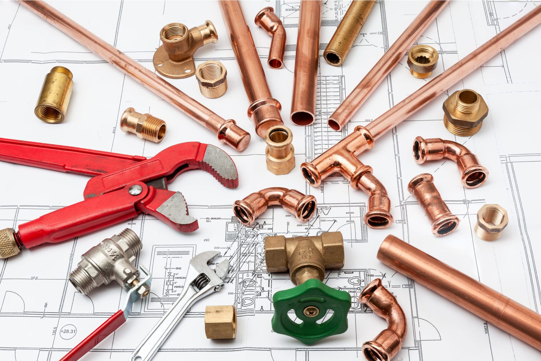 Copper pipes, fittings, valves, and plumbing tools in Miami Gardens