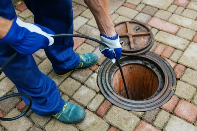 Plumber cleaning an outdoor sewer drain in Miami Gardens