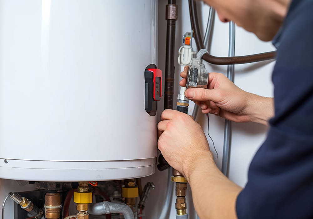 Technician repairing pipes connected to a water heater in Miami Gardens